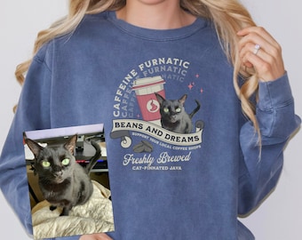 Custom Cat Face Sweatshirt, Personalized Coffee Cat Sweatshirt, Gift for Cat Mom, Coffee Lover Gifts, Comfort Colors Sweatshirt®