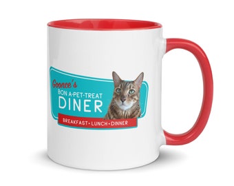 Retro Custom Pet Photo Mug | Bon A-Pet- Treat | 50's style Diner Coffee Mug | Personalized Pet Gift