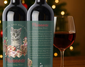 Custom Pet Photo Christmas Wine Labels, Personalized Story Gift