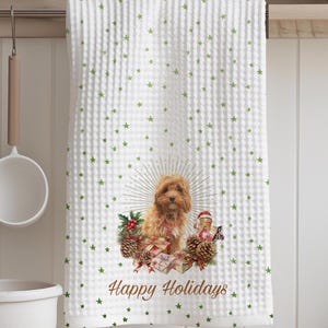 Toalla de cocina personalizada para mascotas &quot;Felices fiestas&quot; con la foto de tu mascota