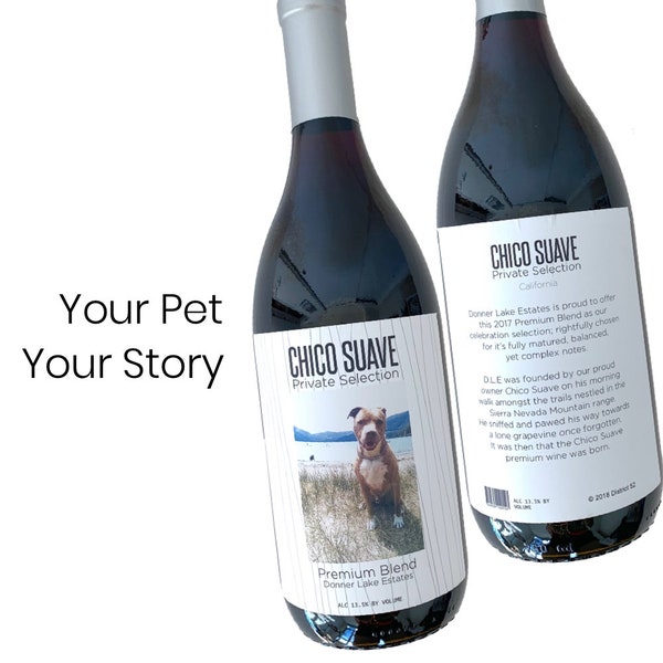 Custom Wine Label with Personalized Story- Custom Pet Gift - Photo Wine Label - Pet Lover Gift - Wine Lover - Dog Wine Label - by Cork Tales