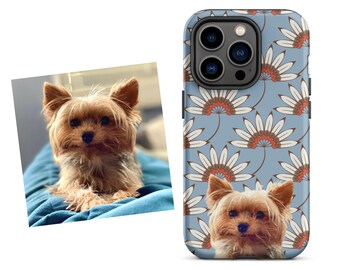 Custom Pet Phone Cases, Blue Modern Floral Print Phone Case, Custom Pet Phone Case Using Photo, Custom Dog Phone Case, Custom Cat Phone Case