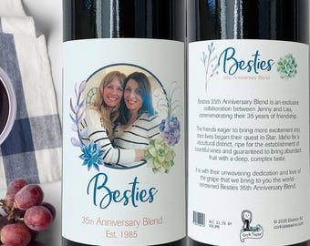 Personalized Bestie Photo Wine Label: Custom Anniversary Gift Sticker