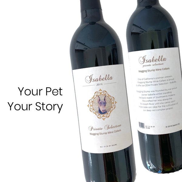 Custom Dog Wine Label with Personalized Story on the Back |  Personalized Gift for Pet Lover  by Cork Tales