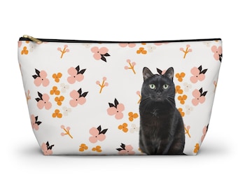 Bolsa de maquillaje personalizada con foto de mascota: neceser floral, regalo para mamá perruna