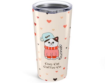 Bicchiere da caffè illustrato per amanti dei gatti - Cozy Cat Coffee Co. Regalo di San Valentino per lei