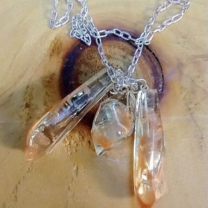 Clear/Sunset Orange Resin Trio Geode Pendant Necklace