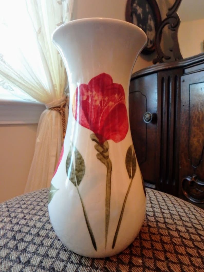 Emerson Creek Pottery Bedford VA Handcrafted Red Floral Vase Etsy