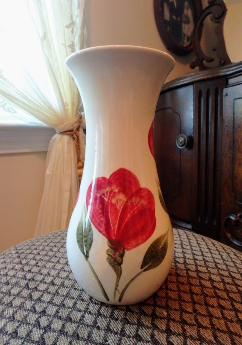 Emerson Creek Pottery Bedford VA Handcrafted Red Floral Vase Etsy