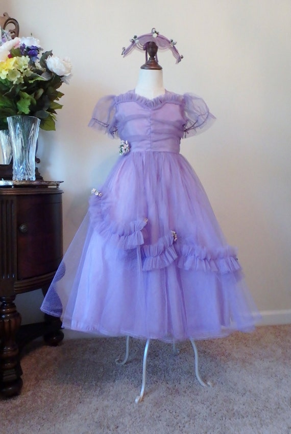 Vintage Formal Dress | 1950s | Tulle | Purple | Fl