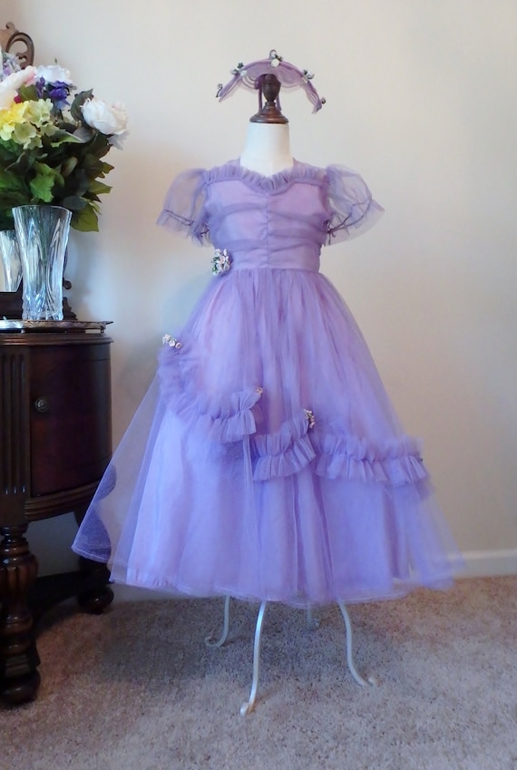 Vintage Formal Dress | 1950s | Tulle | Purple | Fl