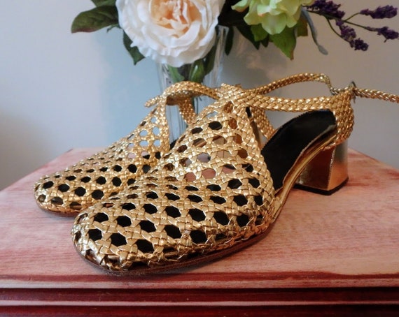 Vintage 70's Disco Shoes Bright Shiny Gold