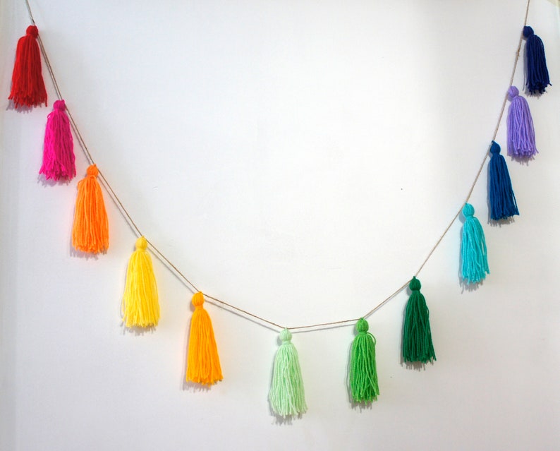 Rainbow Tassel Garland Decoration Party Wedding Colourful Etsy