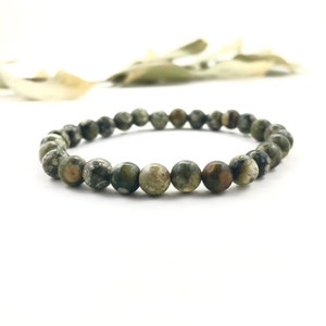 Rainforest Jasper (Rhyolite)Beaded Bracelet, Crystal Gemstone Jewelry, Energy Healing,  Heart Chakra, Yoga Gift for Him and Her