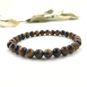 Tiger&#39;s Eye Stackable Beaded Bracelet, Crystal Gemstone Jewelry, Energy Healing, Root, Solar Plexus, Sacral Chakra, Yoga Gift for Him Her