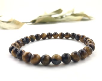 Tiger's Eye Stackable Beaded Bracelet, Crystal Gemstone Jewelry, Energy Healing, Root, Solar Plexus, Sacral Chakra, Yoga Gift for Him Her