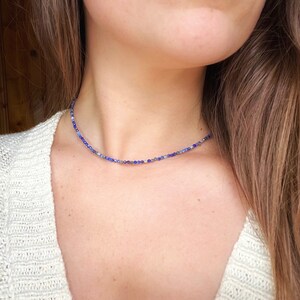 Lapis Lazuli Gemstone Beaded Choker, Lapis Lazuli Crystal Beaded Necklace, 14k Gold Filled Blue Adjustable Boho Jewelry