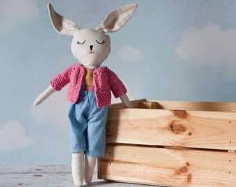 A rag doll 41 cm, rabbit made of cotton, linen cloth and filled with a non-allergic silicone ball