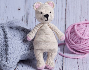 Traditional Amigurumi cuddly teddy bear for baby, classic retro toy, crochet bear safe for children, eco friendly handmade stuffed teddy