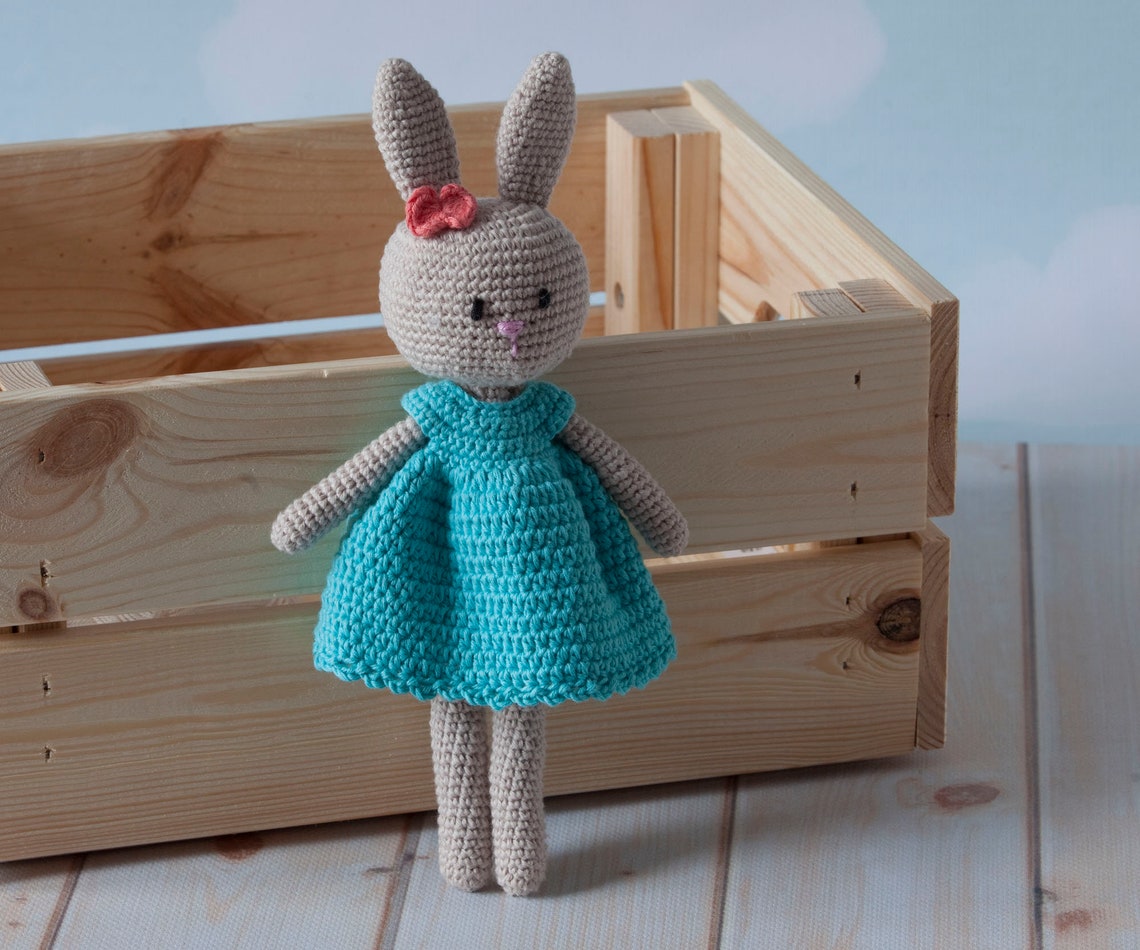 Elegant Miss Bunny, the Best Cuddly Toy for a Girl, Crochet Made of 100