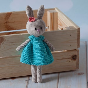 Elegant Miss Bunny, the best cuddly toy for a girl, crochet made of 100% cotton Amigurumi toy, hypoallergenic, safe for kids image 2