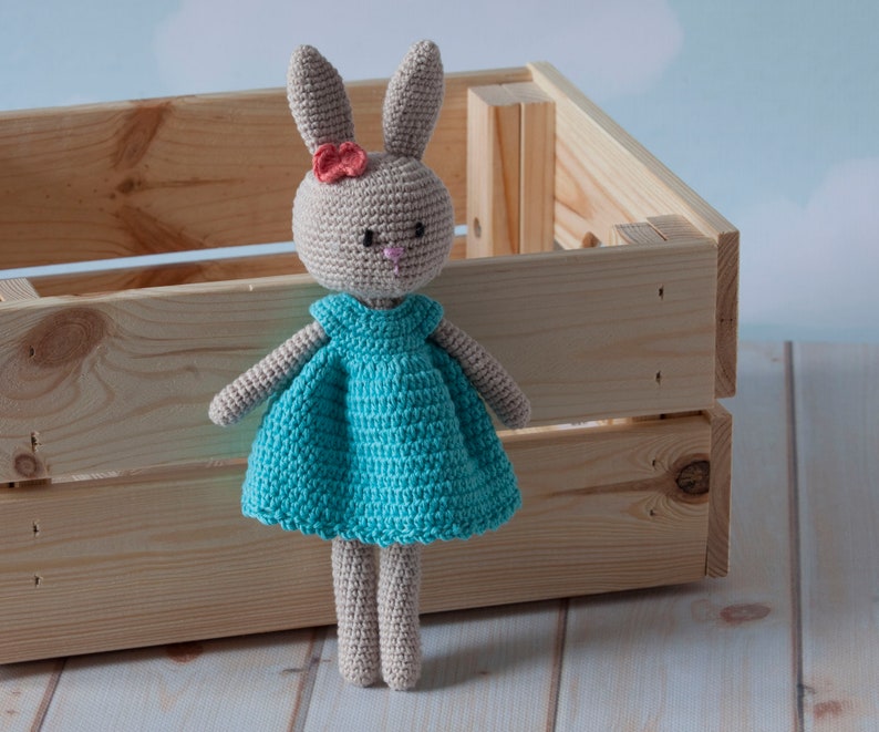 Elegant Miss Bunny, the best cuddly toy for a girl, crochet made of 100% cotton Amigurumi toy, hypoallergenic, safe for kids image 2