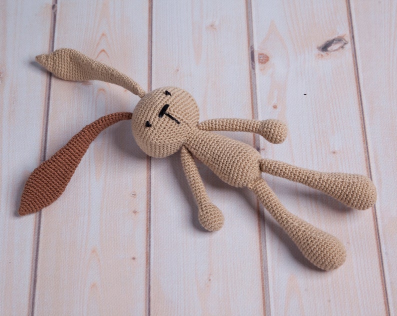 Bunny with long ears, different colors, handmade, crochet toys, holidays, gift, for newborn, baby, birthday, baby shower Brown