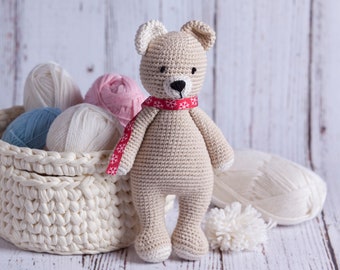 Big Teddy Bear cuddly for a toddler, classic beige Amigurumi toy crochet for a child of all ages, hypoallergenic, safe toy for kids