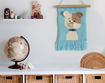 Decoration of a children's room, crochet wall decoration, dog portrait, picture with a dog, decoration of a children's room,