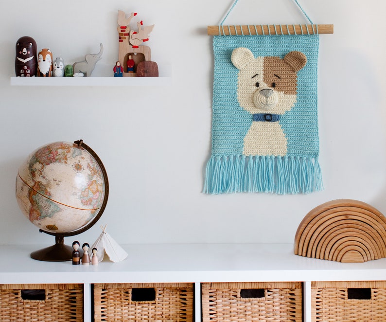 Decoration of a children's room, crochet wall decoration, dog portrait, picture with a dog, decoration of a children's room, image 1