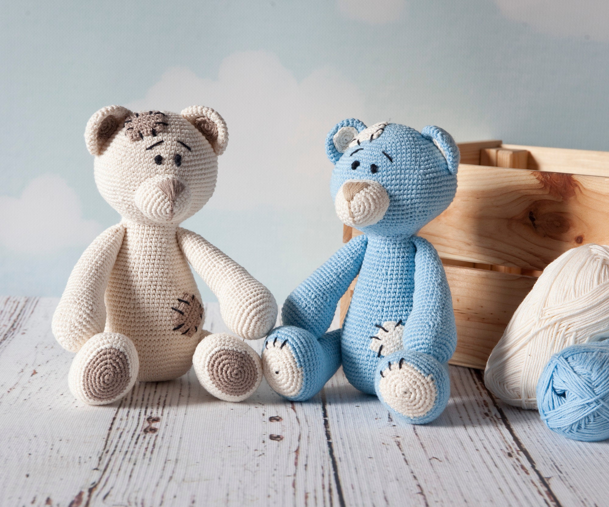 Blue Teddy Bear Cuddly With Patches, Crochet Toy Amigurumi for Children ...