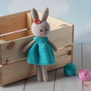 Elegant Miss Bunny, the best cuddly toy for a girl, crochet made of 100% cotton Amigurumi toy, hypoallergenic, safe for kids image 1