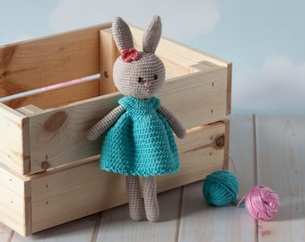 Elegant Miss Bunny, the best cuddly toy for a girl, crochet made of 100% cotton Amigurumi toy, hypoallergenic, safe for kids