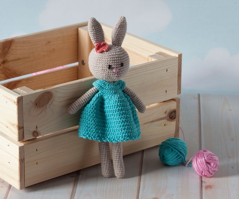 Elegant Miss Bunny, the best cuddly toy for a girl, crochet made of 100% cotton Amigurumi toy, hypoallergenic, safe for kids image 1