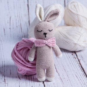 Rabbit with bow tie, Amigurumi toy made of crochet, a perfect cuddly for a baby, anallergic and 100% cotton, eco-friendly development toy