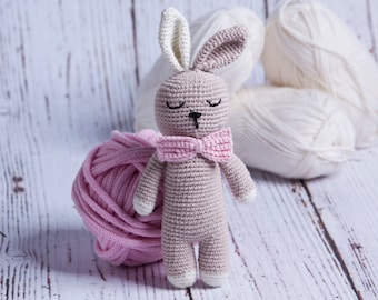 Rabbit with bow tie, Amigurumi toy made of crochet, a perfect cuddly for a baby, anallergic and 100% cotton, eco-friendly development toy