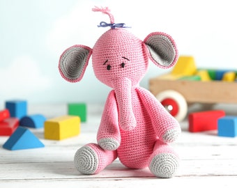 Pink crochet elephant, amigurumi elephant, elephant gift for children and adults, elephant toy