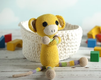 Funny yellow baby monkey toy, Amigurumi, filled with non-allergenic silicone ball, eco-friendly and safe for children