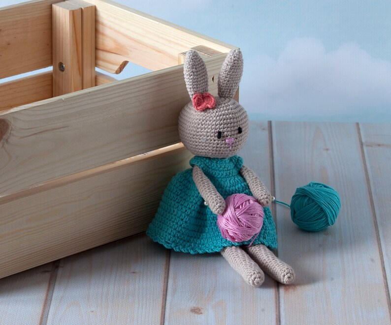 Elegant Miss Bunny, the best cuddly toy for a girl, crochet made of 100% cotton Amigurumi toy, hypoallergenic, safe for kids image 4