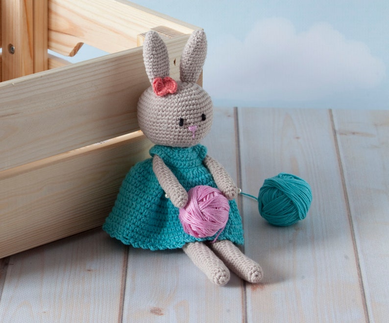 Elegant Miss Bunny, the best cuddly toy for a girl, crochet made of 100% cotton Amigurumi toy, hypoallergenic, safe for kids image 5