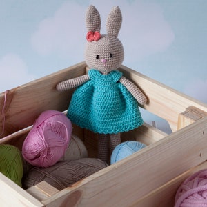 Elegant Miss Bunny, the best cuddly toy for a girl, crochet made of 100% cotton Amigurumi toy, hypoallergenic, safe for kids image 3