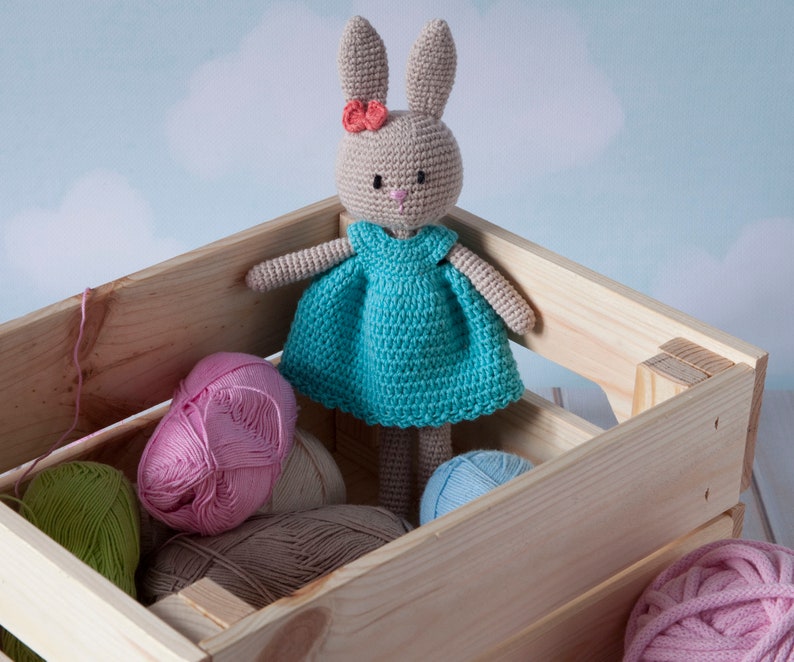 Elegant Miss Bunny, the best cuddly toy for a girl, crochet made of 100% cotton Amigurumi toy, hypoallergenic, safe for kids image 3