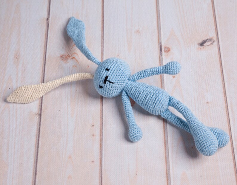 Bunny with long ears, different colors, handmade, crochet toys, holidays, gift, for newborn, baby, birthday, baby shower Blue