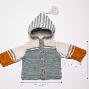 Zestaw dla niemowlaka: miś-przytulanka, sweter niemowlęcy z kapturem, skarpetki ręcznie dziane z wełny merynosa rozmiar 50/56 0-3 months. zdjęcie 8
