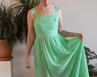 1960s Mint Polka Dot Sheer Maxi Dress