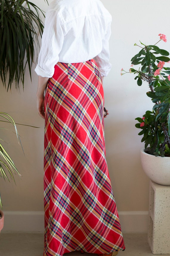 1970s Bias Cut Wool Plaid Maxi Skirt - image 3