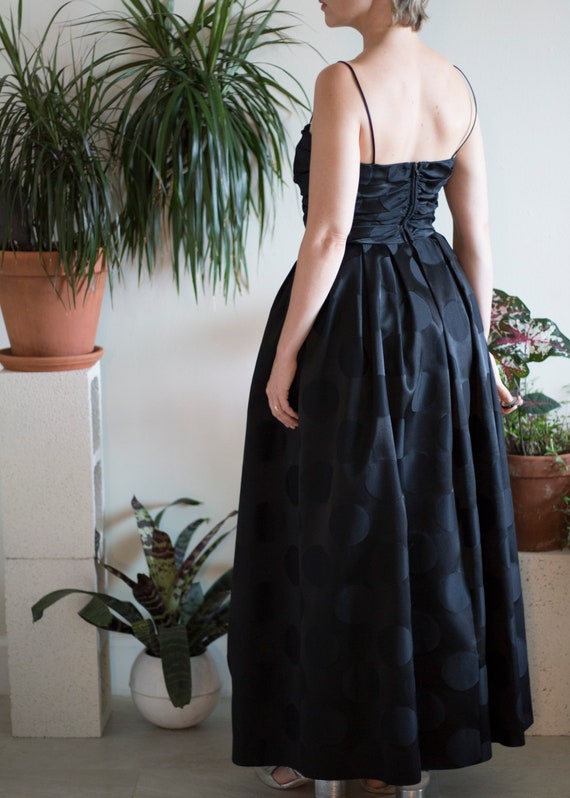 Black on Black Polka Dot Brocade Gown - image 3