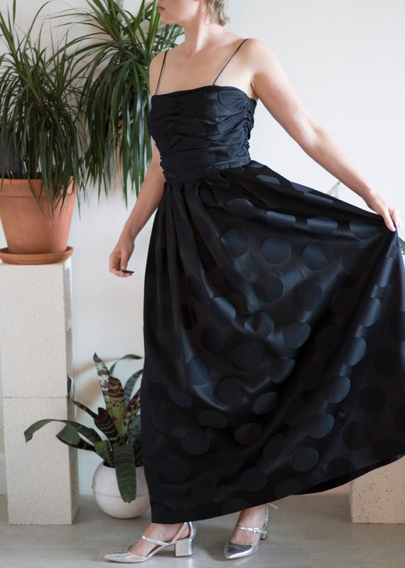 Black on Black Polka Dot Brocade Gown - image 2