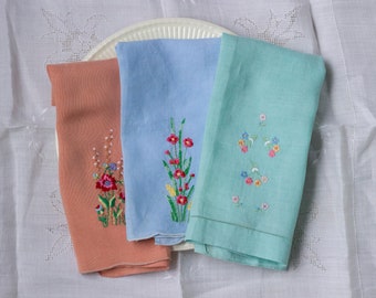 Pastel Embroidered Floral Napkin Trio