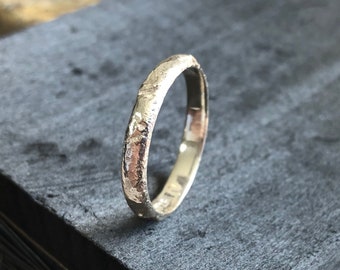 Rustic Silver Ring - 3mm Molten Lava Textured Ring - Viking Reticulated Sterling Silver - Mens or Ladies Sizes - Handmade in Britain